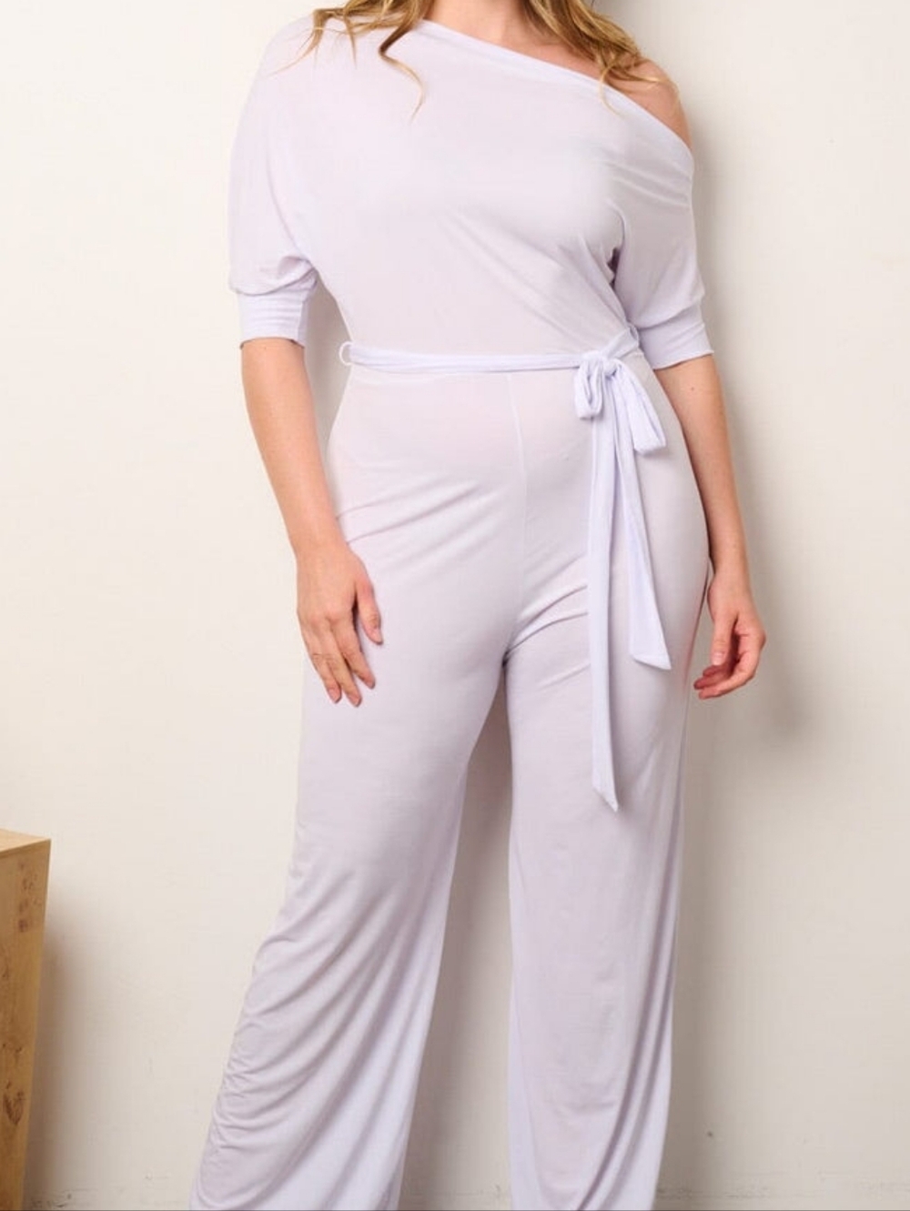 Janette Plus Off-Shoulder Lilac Jumpsuit with Waist Tie